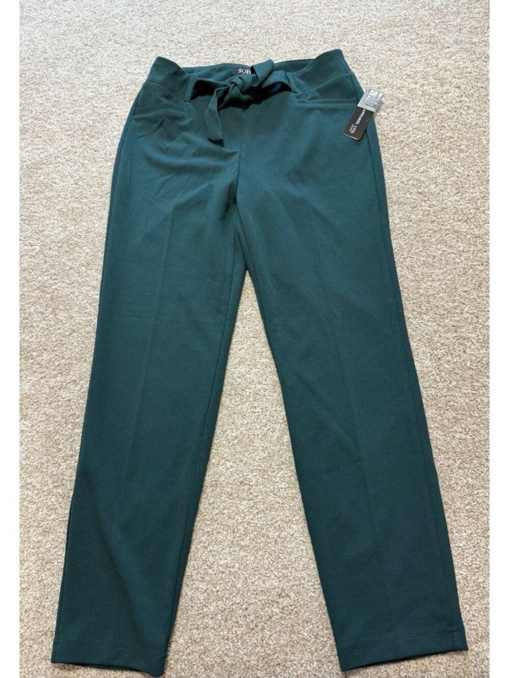 SOHO Apparel Women’s Tie Front Stretch Waist Forest Green Pull On Pants Size M